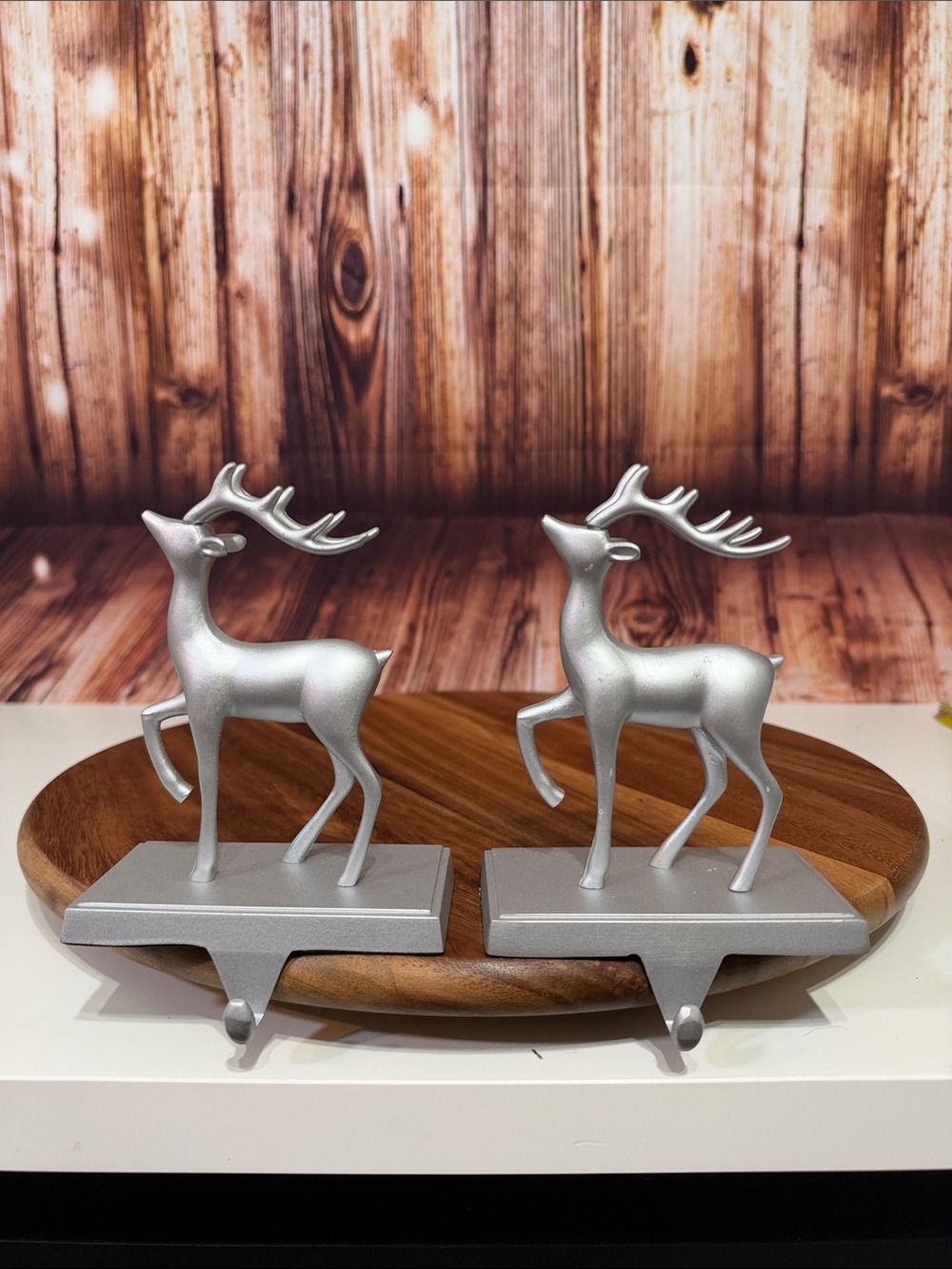 Silver Reindeer Stocking Holders - Set of 2